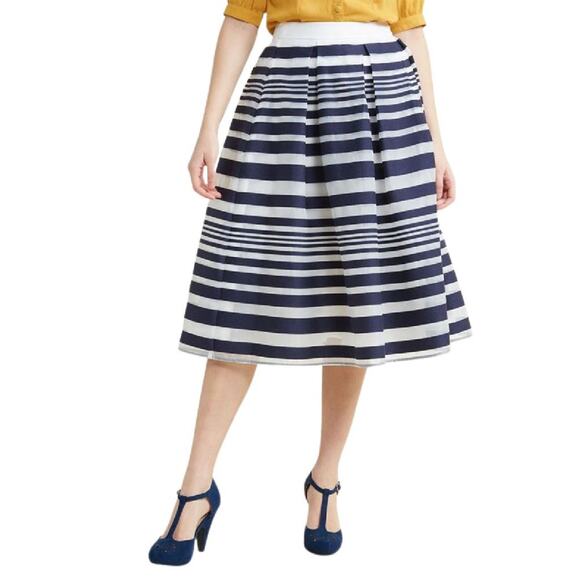 MODCLOTH Soiree Navy Stripe Full A-line Midi Skirt Retro - Picture 1 of 10